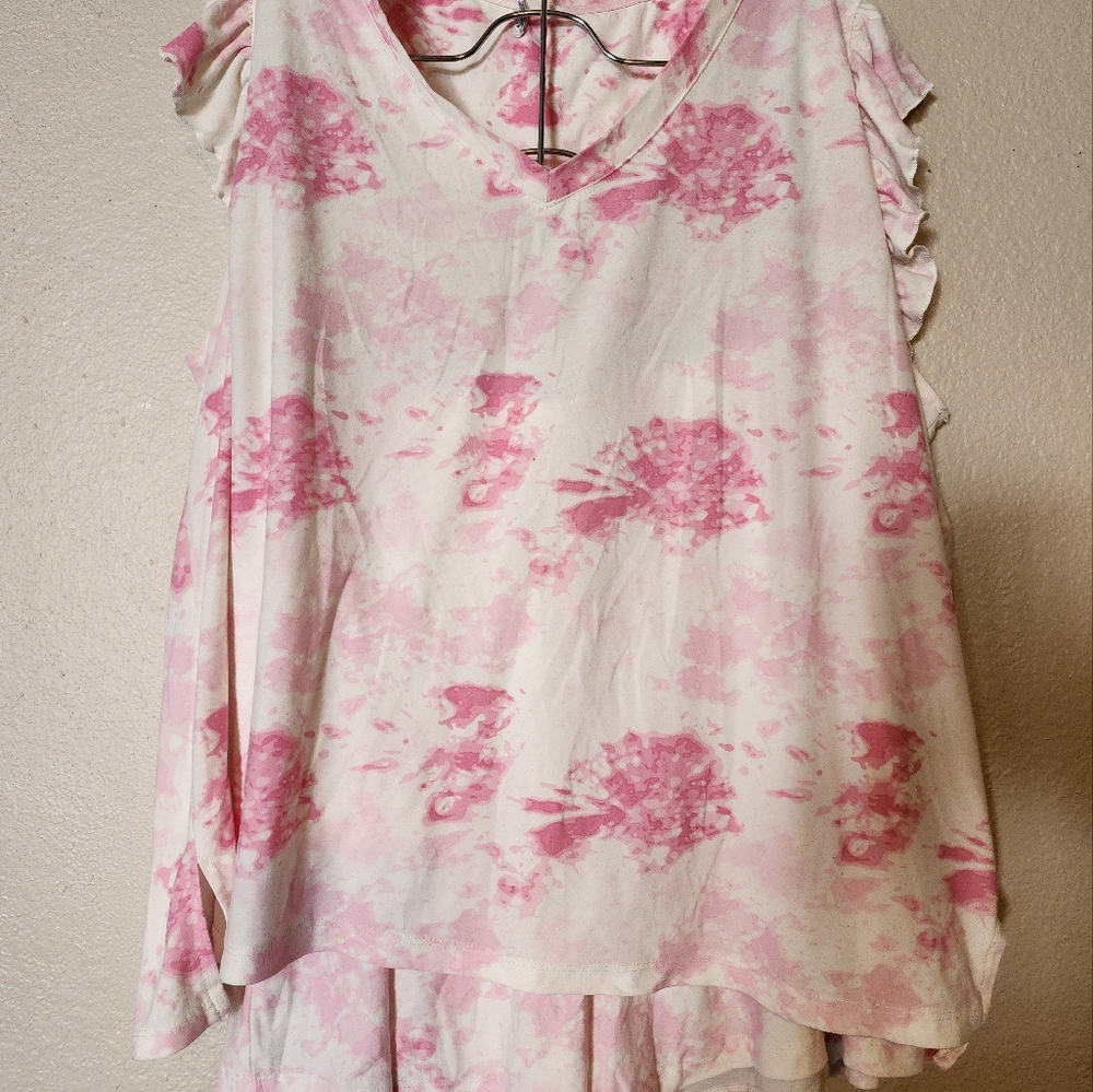 Women's Size Extra Large 2pc Pink and White Pajama/Loungewear Set - Picture 3 of 4